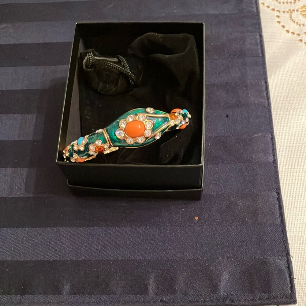 Bangle Snake Bracelet with coral, turquoise, other jewels